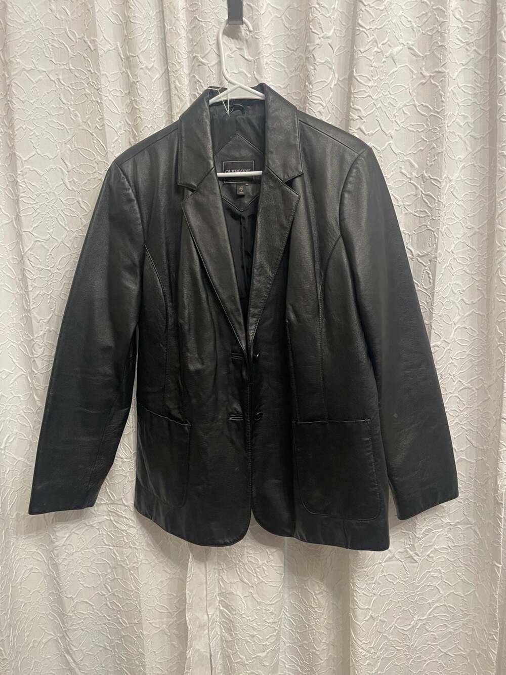 Vintage Outbrook Black Leather Blazer Jacket Womens L 12/14 Y2K Tailored Coat